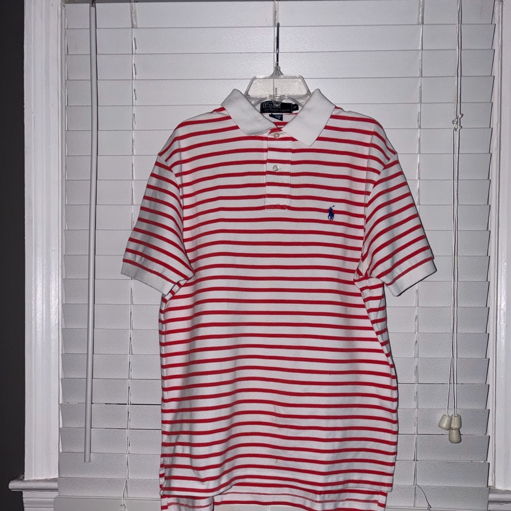 Ralph Lauren Men's White and Red Striped Polo Shirt
